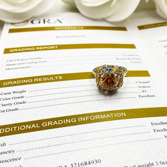 3 Carat 9mm Yellow Moissanite Fancy ring- Luxury ring D-FL - Picture 3 of 6